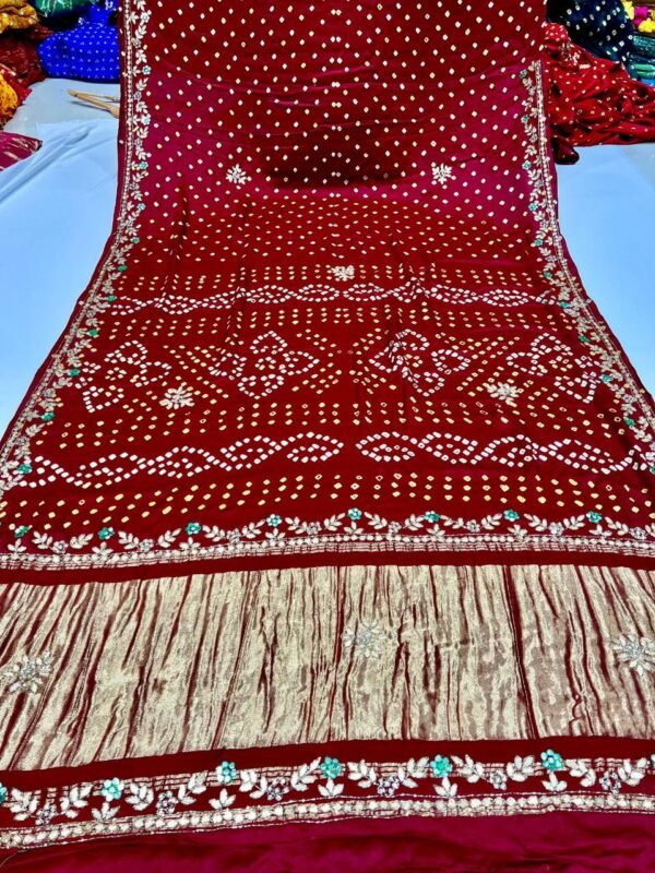 Gaji Silk Original Bandhani With Gota Pati Hand Work Saree