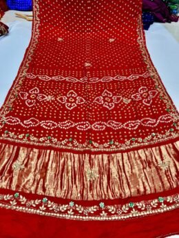 Gaji Silk Original Bandhani With Gota Pati Hand Work Saree