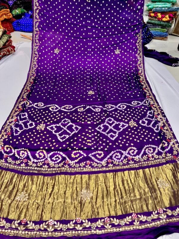 Gaji Silk Original Bandhani With Gota Pati Hand Work Saree