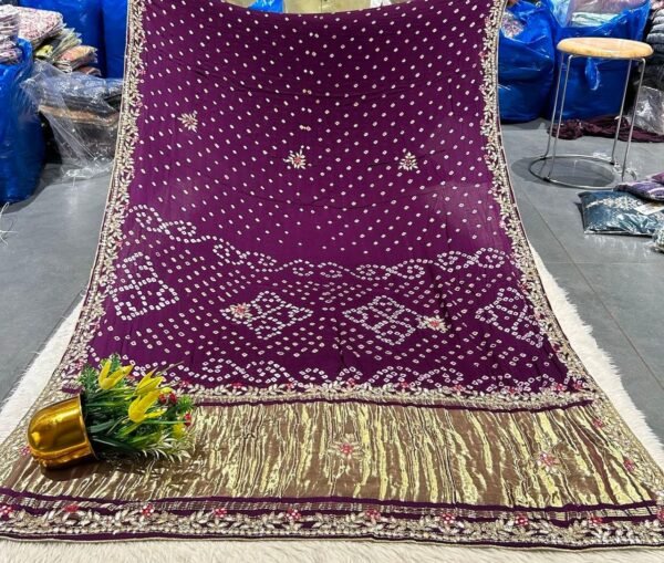 Gaji Silk Original Bandhani With Gota Pati Hand Work Saree