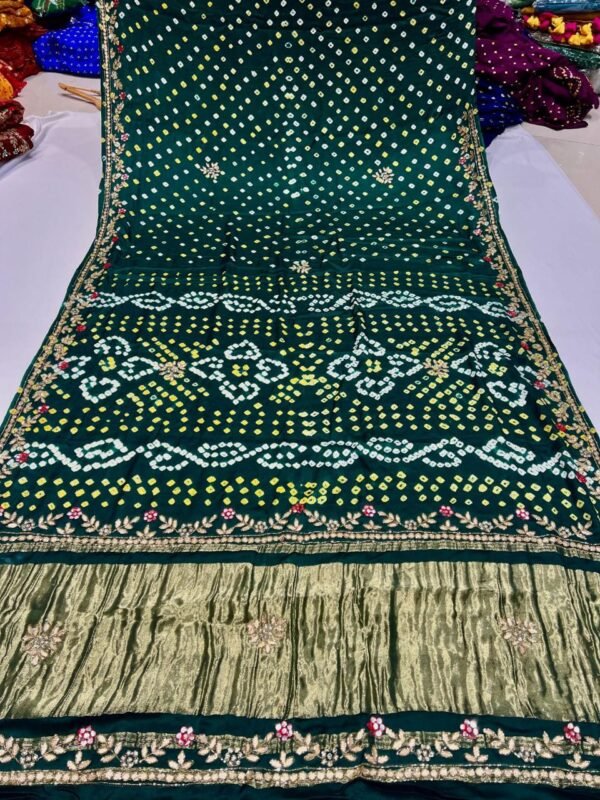 Gaji Silk Original Bandhani With Gota Pati Hand Work Saree