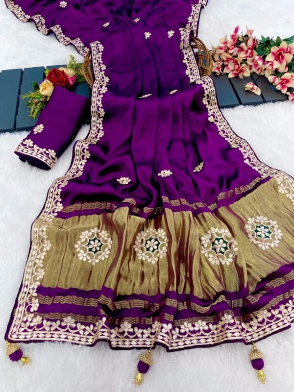 Gaji Silk Original Gala Pallu With Gota Pati Hand Work Saree