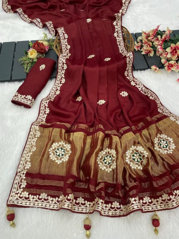 Gaji Silk Original Gala Pallu With Gota Pati Hand Work Saree