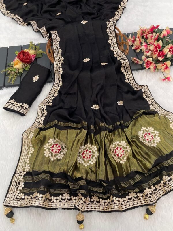 Gaji Silk Original Gala Pallu With Gota Pati Hand Work Saree