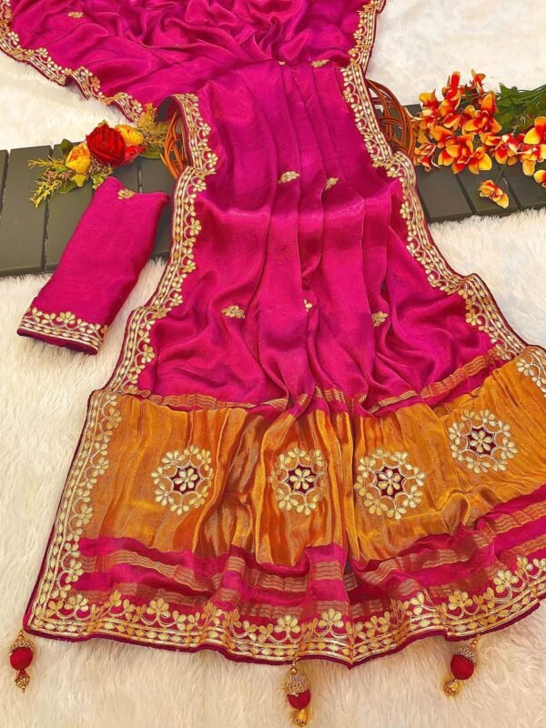 Gaji Silk Original Gala Pallu With Gota Pati Hand Work Saree