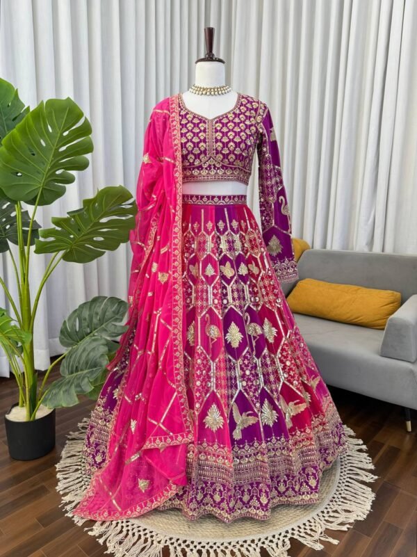 Foux Gorgette Intricate Thread & Sequnce Embroidery Lahenga
