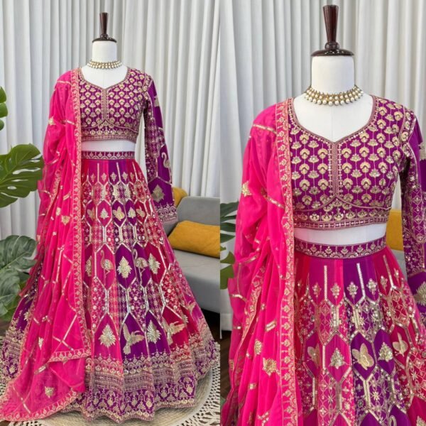 Foux Gorgette Intricate Thread & Sequnce Embroidery Lahenga