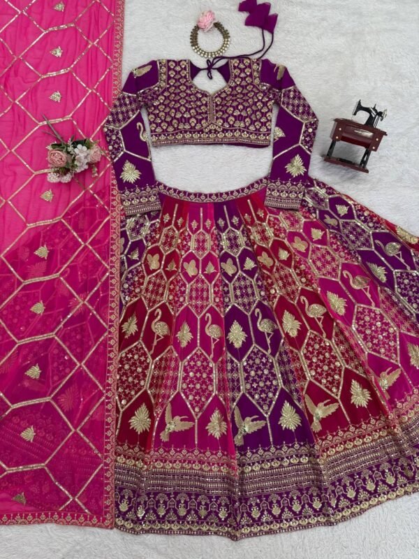 Foux Gorgette Intricate Thread & Sequnce Embroidery Lahenga