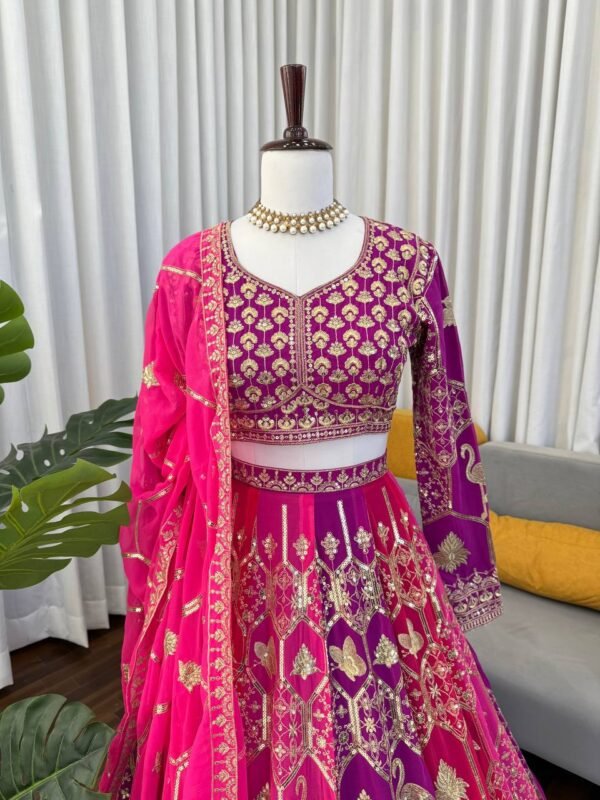 Foux Gorgette Intricate Thread & Sequnce Embroidery Lahenga