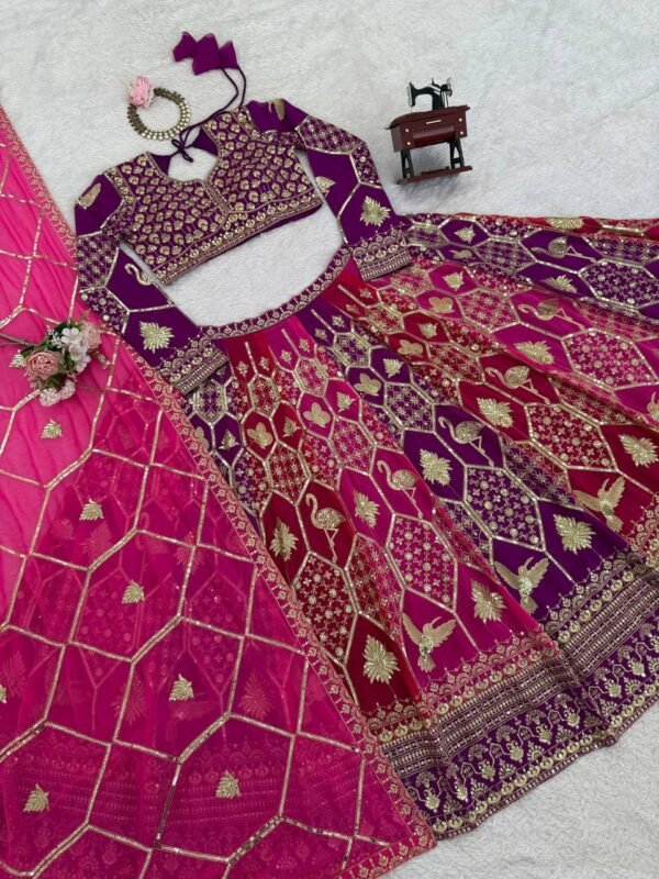 Foux Gorgette Intricate Thread & Sequnce Embroidery Lahenga