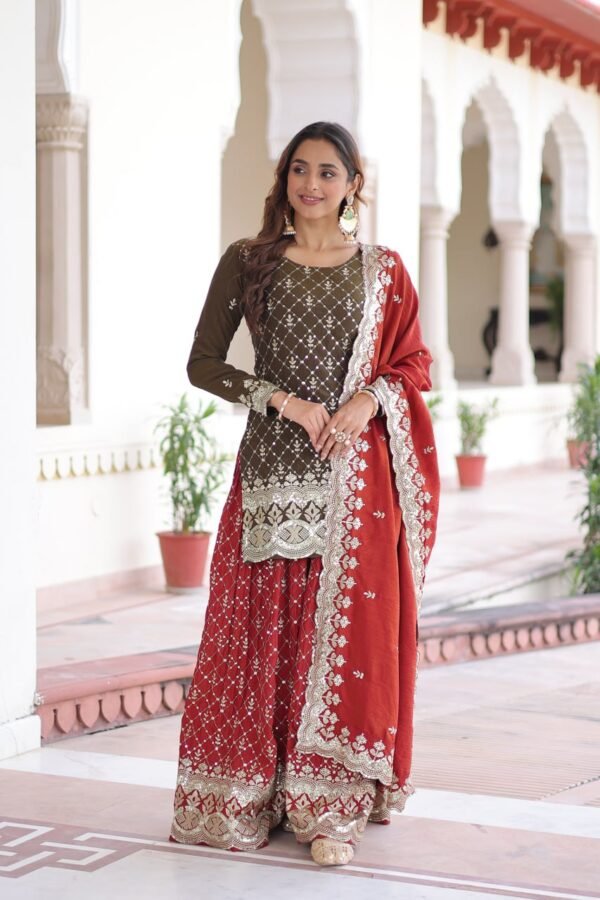 PREMIUM DESIGNER READYMADE TOP-SHARARA-DUPATTA