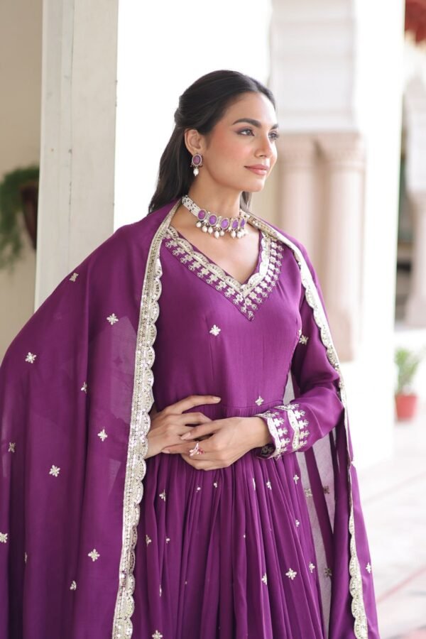 Vichitra Silk with Rich Sequins Embroidered work Gown