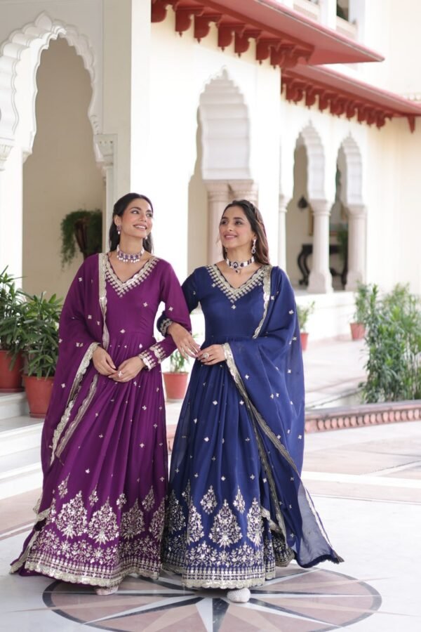 Vichitra Silk with Rich Sequins Embroidered work Gown