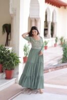 Faux Blooming With Sequins Multithreaded Beads Embroidered work Gown