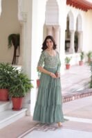 Faux Blooming With Sequins Multithreaded Beads Embroidered work Gown