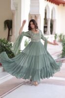 Faux Blooming With Sequins Multithreaded Beads Embroidered work Gown