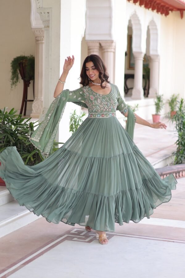 Faux Blooming With Sequins Multithreaded Beads Embroidered work Gown