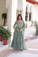 Faux Blooming With Sequins Multithreaded Beads Embroidered work Gown