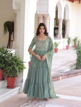 Faux Blooming With Sequins Multithreaded Beads Embroidered work Gown