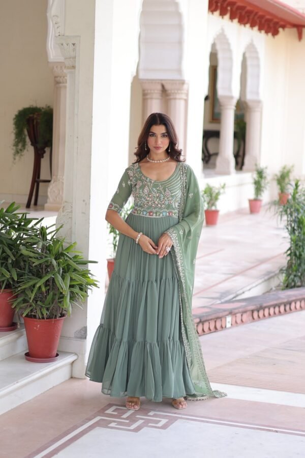 Faux Blooming With Sequins Multithreaded Beads Embroidered work Gown