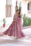 Faux Blooming With Sequins Multithreaded Beads Embroidered work Gown