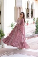 Faux Blooming With Sequins Multithreaded Beads Embroidered work Gown