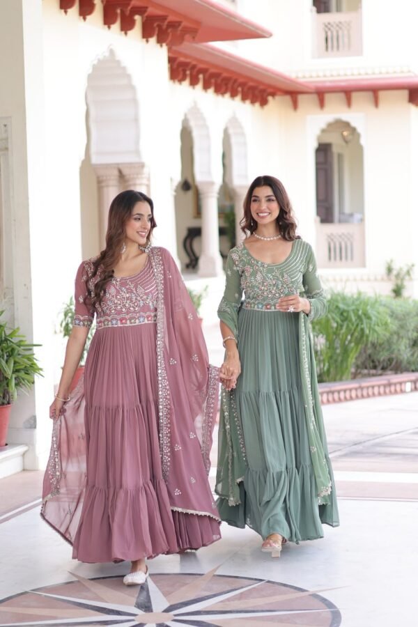 Faux Blooming With Sequins Multithreaded Beads Embroidered work Gown