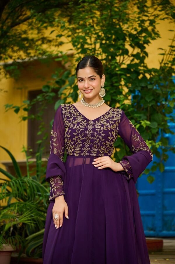 Faux Blooming With Multithreaded Beads Embroidered work Gown