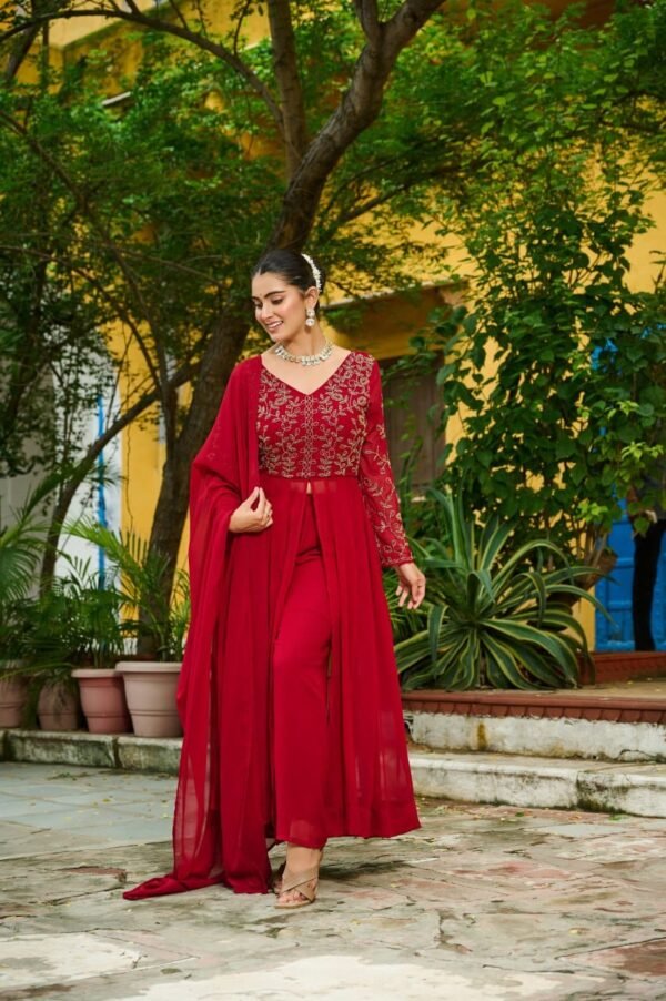 Faux Blooming With Multithreaded Beads Embroidered work Gown