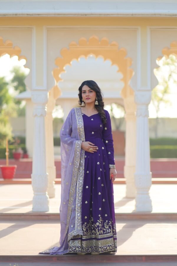 Star Georgette with Embroidery Zari Sequins-work Gown