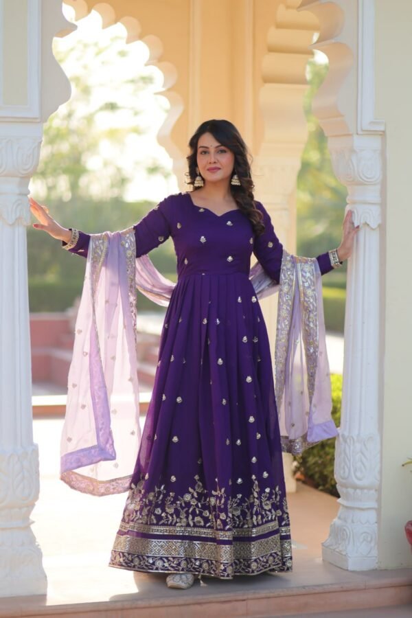 Star Georgette with Embroidery Zari Sequins-work Gown