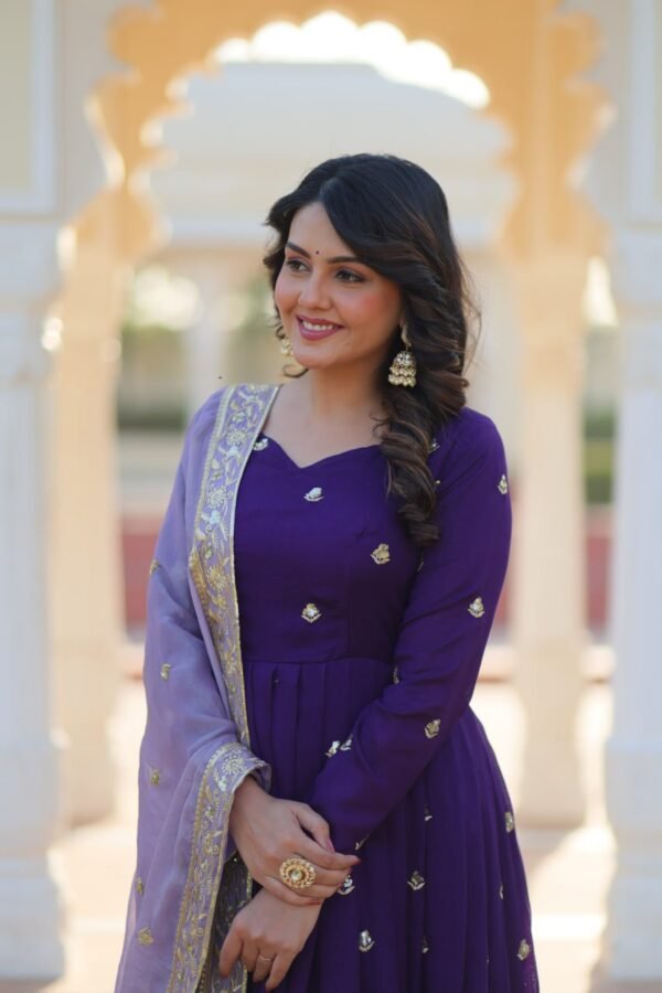 Star Georgette with Embroidery Zari Sequins-work Gown