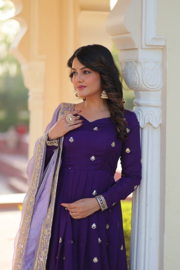 Star Georgette with Embroidery Zari Sequins-work Gown