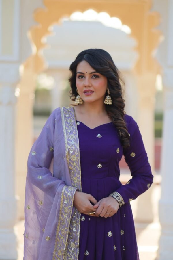Star Georgette with Embroidery Zari Sequins-work Gown