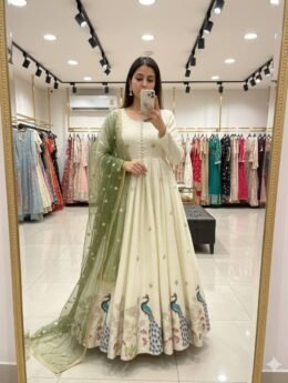 Pure Dola Silk With Molty Nidal Embroidery Work Gown