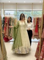 Pure Dola Silk With Molty Nidal Embroidery Work Gown