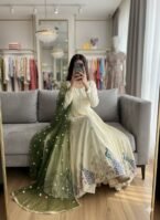 Pure Dola Silk With Molty Nidal Embroidery Work Gown