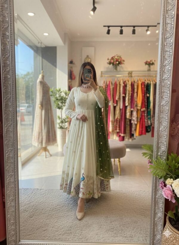 Pure Dola Silk With Molty Nidal Embroidery Work Gown