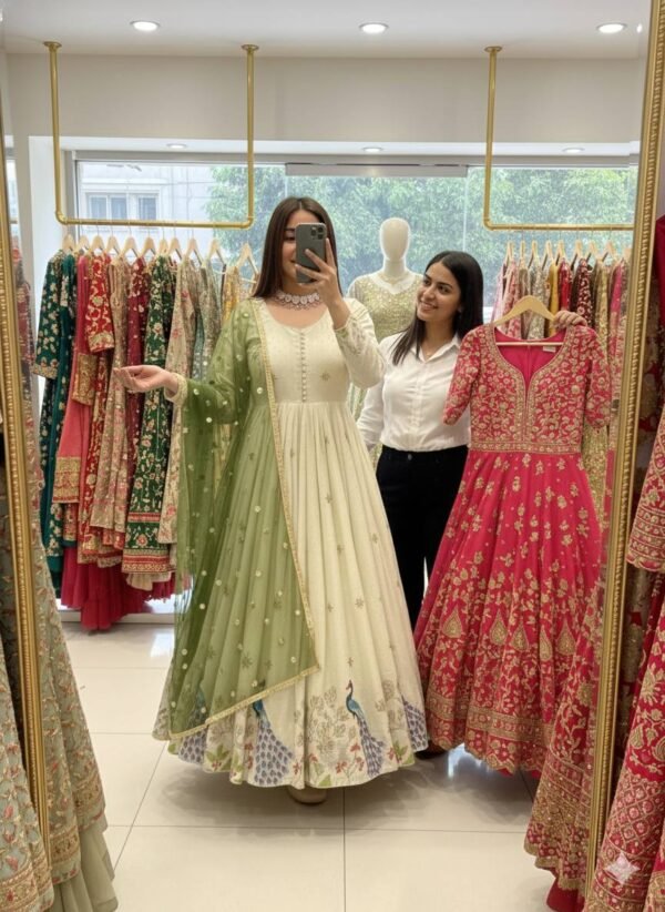 Pure Dola Silk With Molty Nidal Embroidery Work Gown