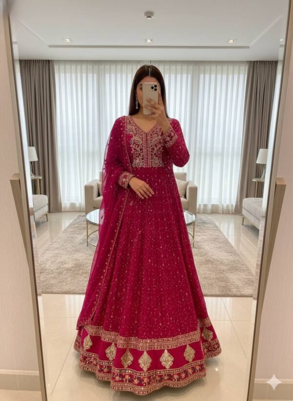Pure Georgette With Heavy Embroidery 3mm Sequence Work Gown