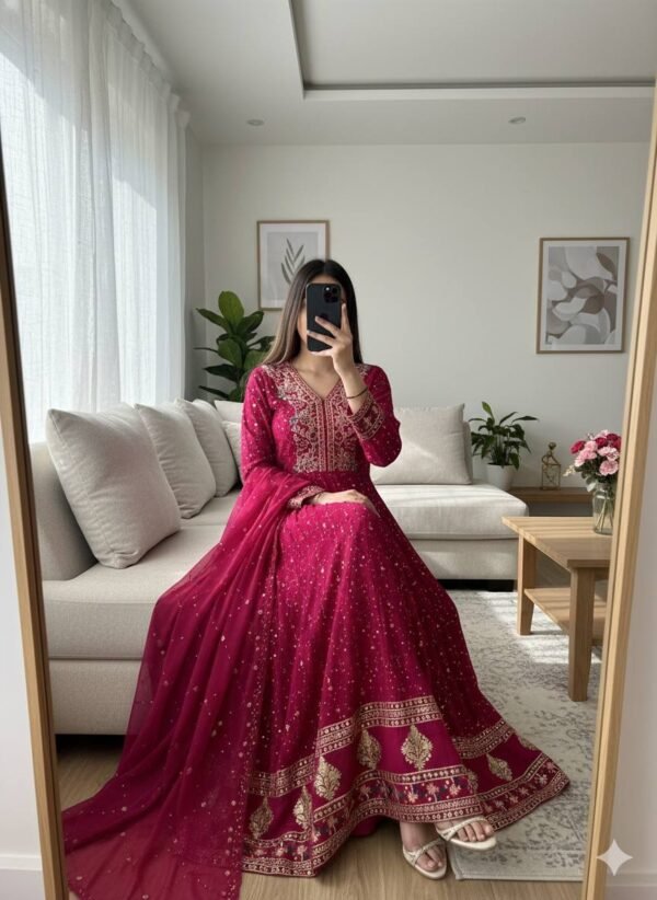 Pure Georgette With Heavy Embroidery 3mm Sequence Work Gown