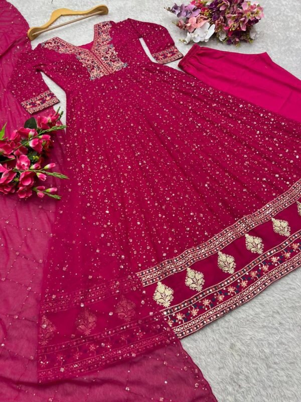 Pure Georgette With Heavy Embroidery 3mm Sequence Work Gown