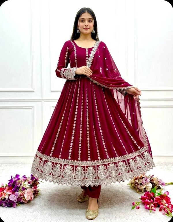 Blooming Georgette With Emrodery Work Gown