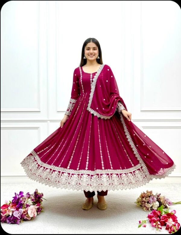 Blooming Georgette With Emrodery Work Gown