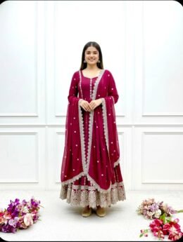 Blooming Georgette With Emrodery Work Gown