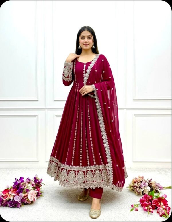 Blooming Georgette With Emrodery Work Gown