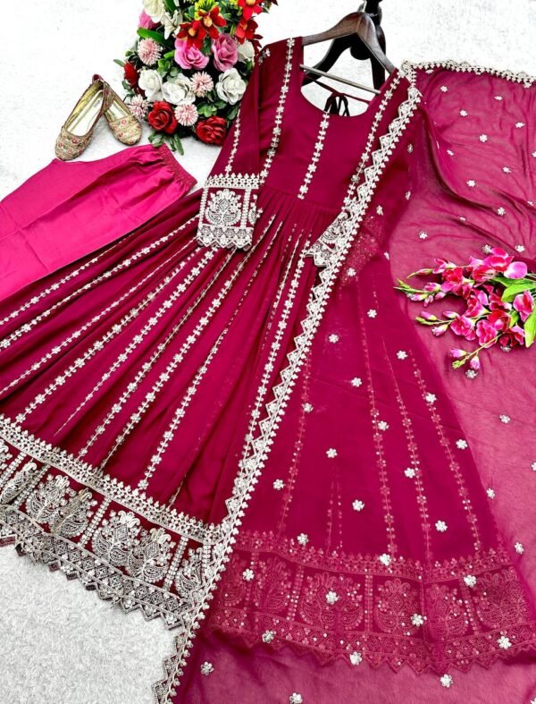 Blooming Georgette With Emrodery Work Gown