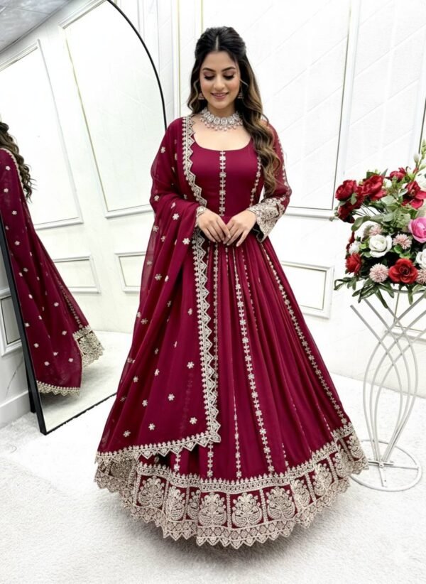 Blooming Georgette With Emrodery Work Gown