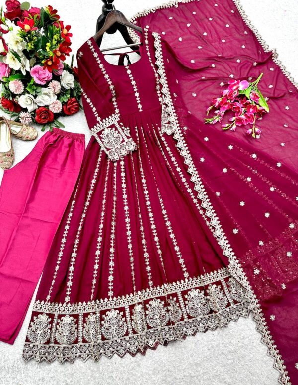 Blooming Georgette With Emrodery Work Gown
