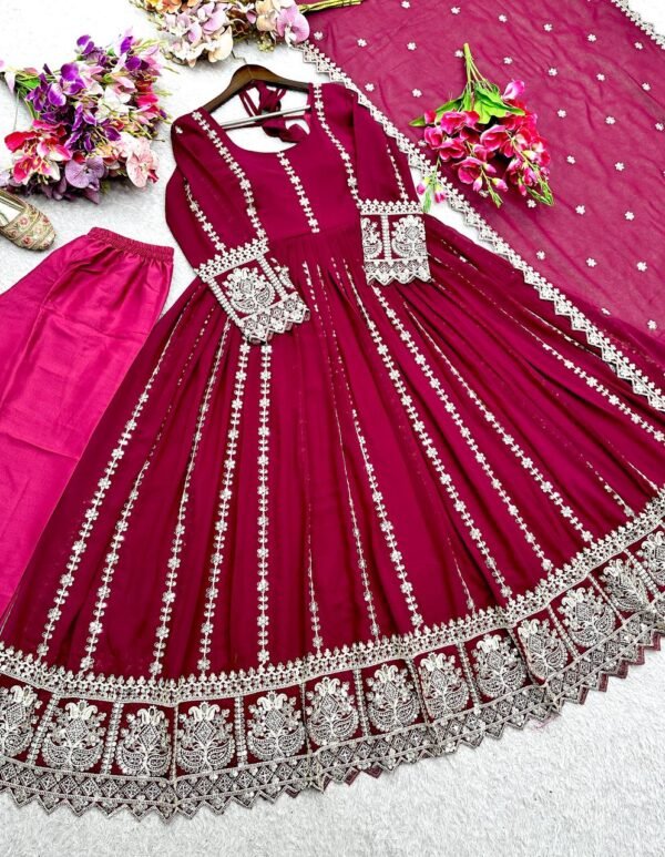 Blooming Georgette With Emrodery Work Gown